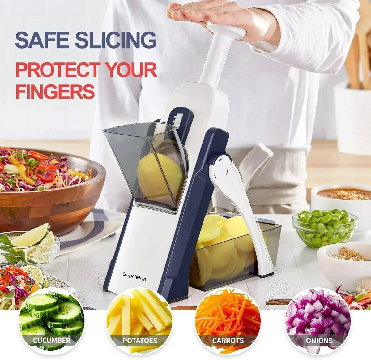 Mandoline Slicer for Vegetables Fruits, Adjustable Thickness Stainless Steel Food Cutter & Chopper, Safe and Quick Meal Preparation