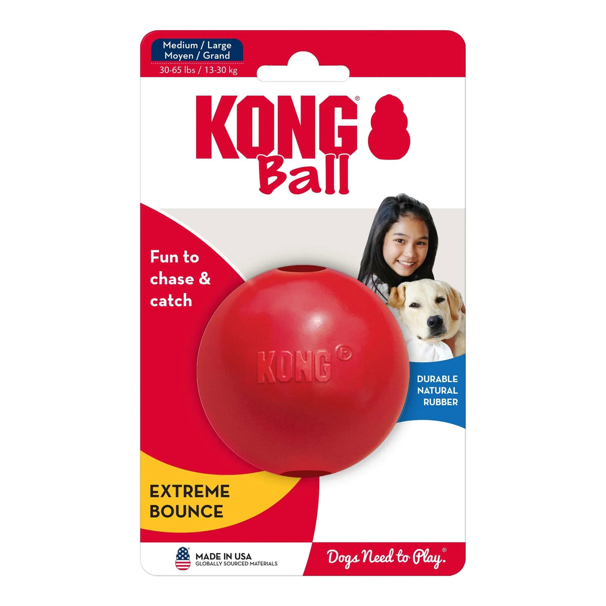 KONG® Ball Puncture Resistant Dog Toy for Average Chewers, Medium/Large, for Dogs Between 30-65 lbs