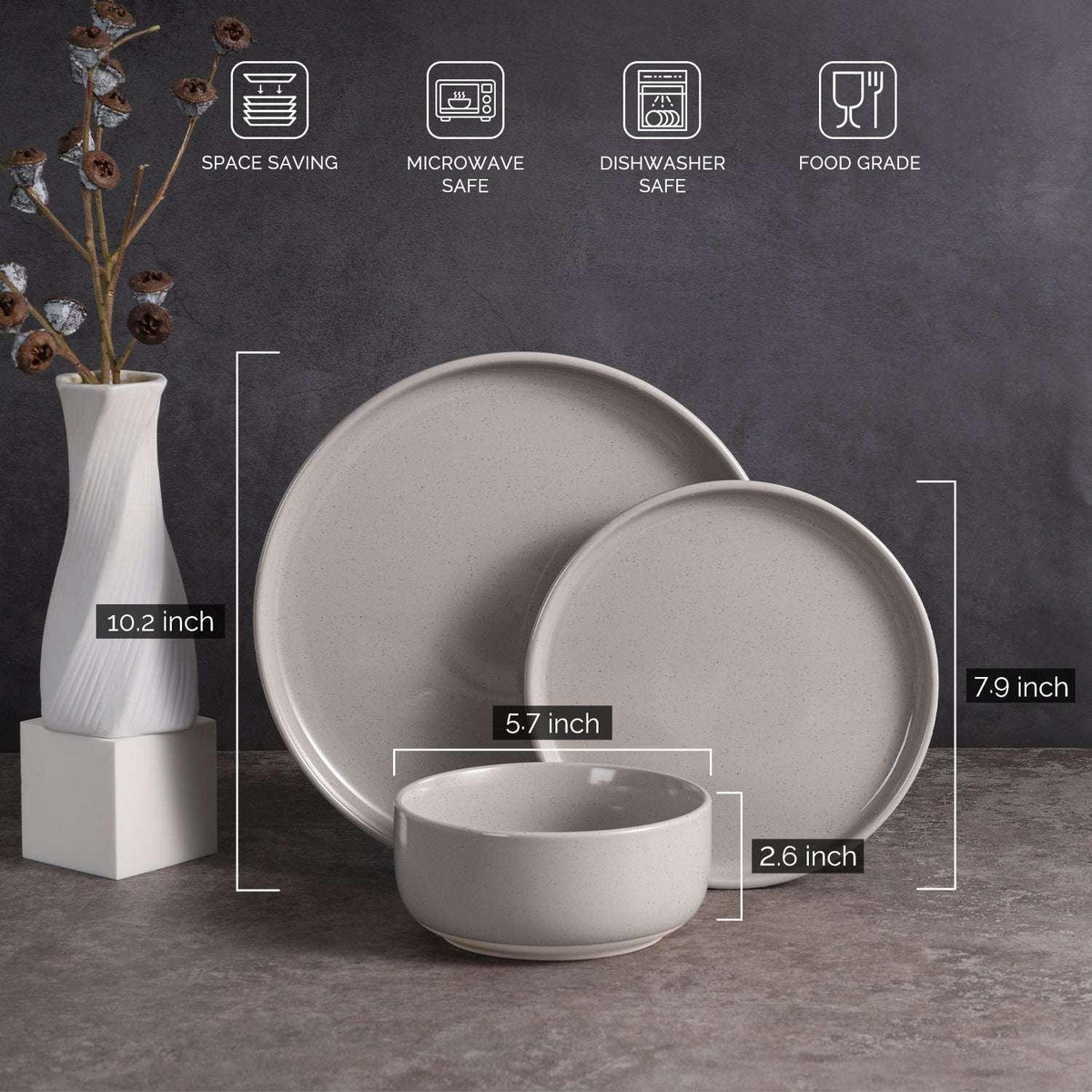 Vesteel 18-Piece Dinnerware Set, Ceramic Plates and Bowls Set for 6, Speckled Stoneware Dishes Set for Family, Microwave & Dishwasher Safe - Cappuccino Brown