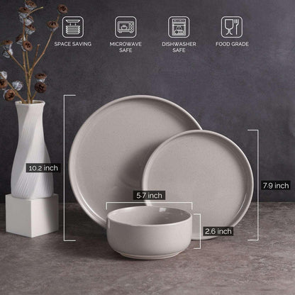 Vesteel 18-Piece Dinnerware Set, Ceramic Plates and Bowls Set for 6, Speckled Stoneware Dishes Set for Family, Microwave & Dishwasher Safe - Cappuccino Brown