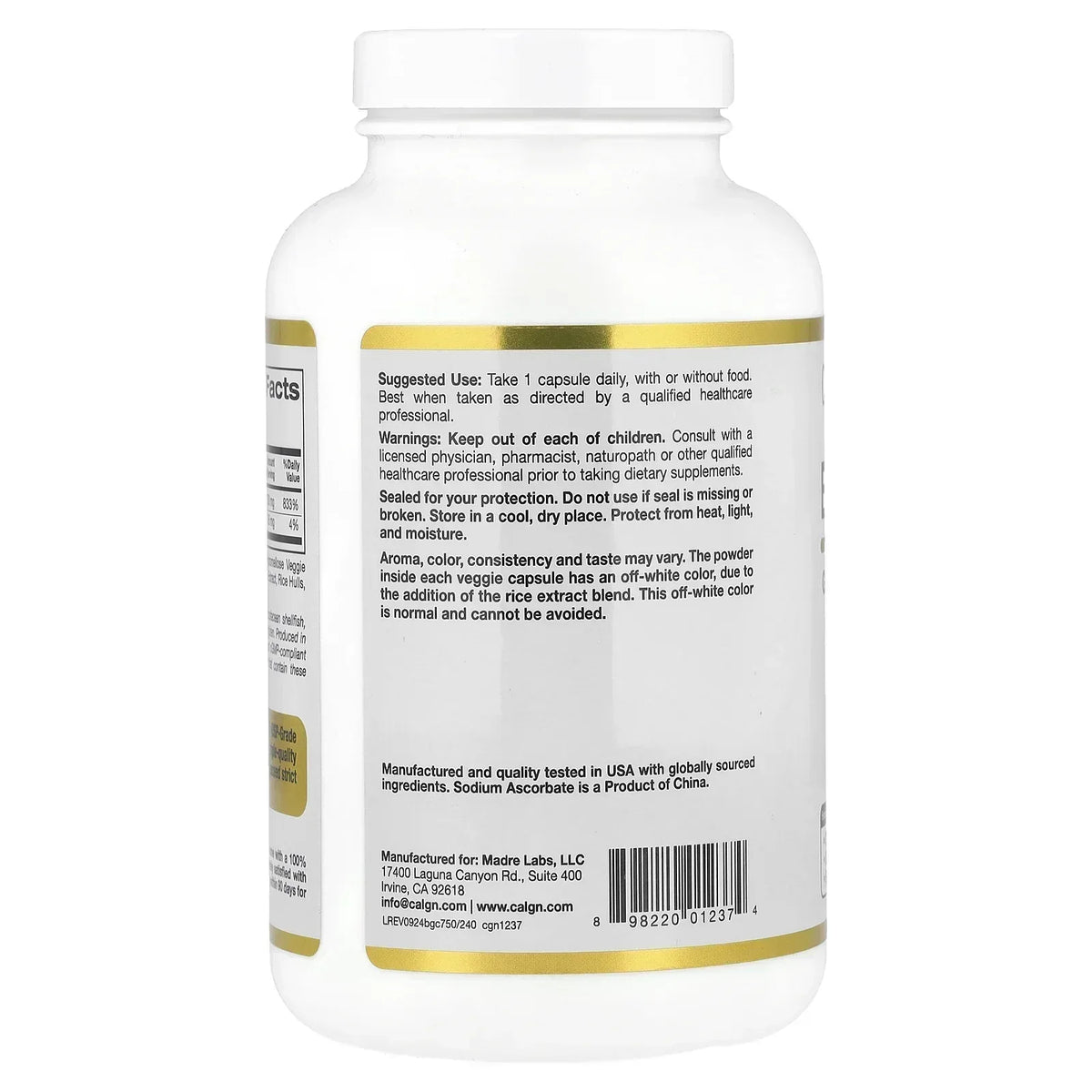 California Gold Nutrition Buffered Gold C, Gold Standard Sodium Ascorbate (Vitamin C), 60 Veggie Capsules