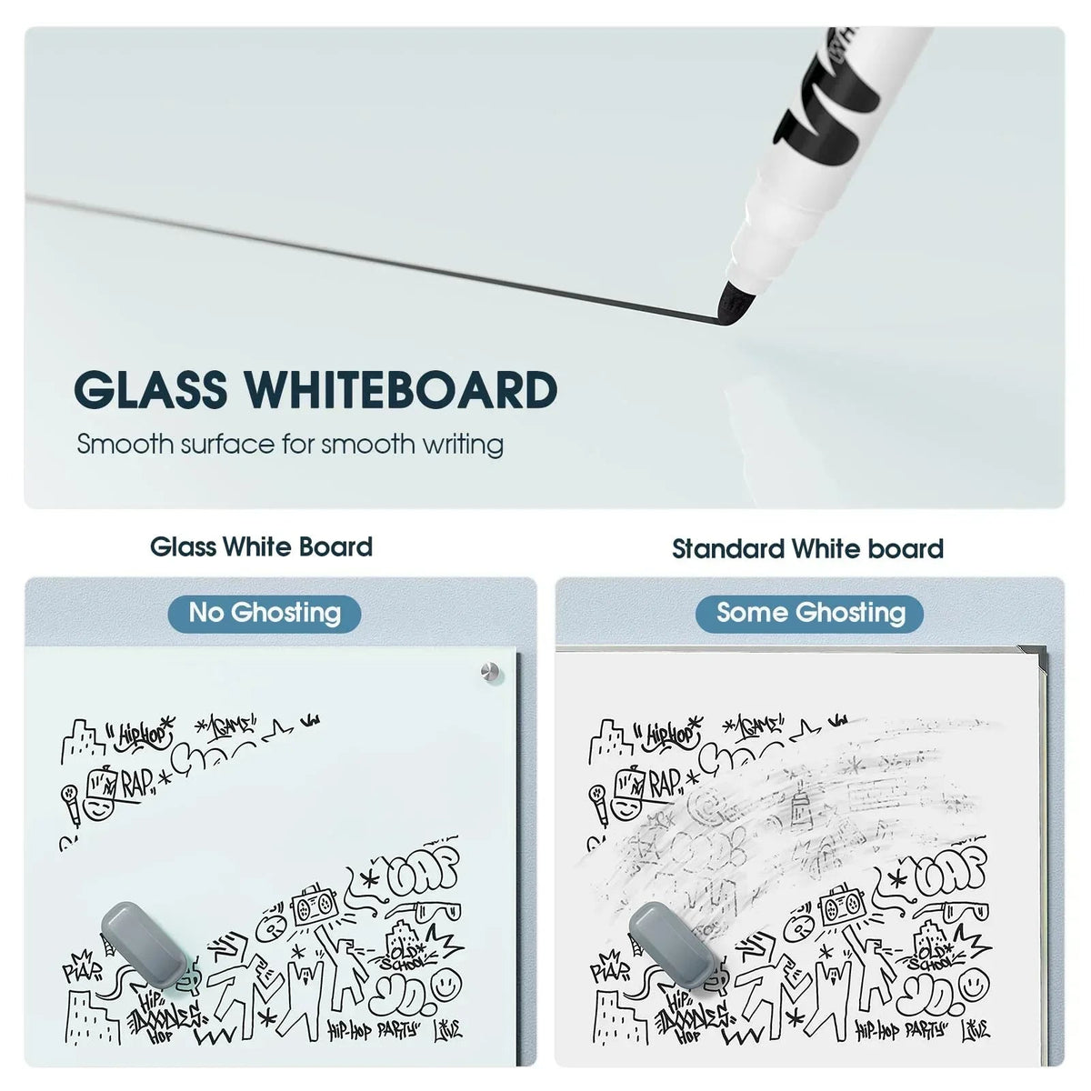 MaxGear 36" x 24" Magnetic Glass Whiteboard, Tempered Glass Dry Erase Board with Markers & Eraser for Office Home