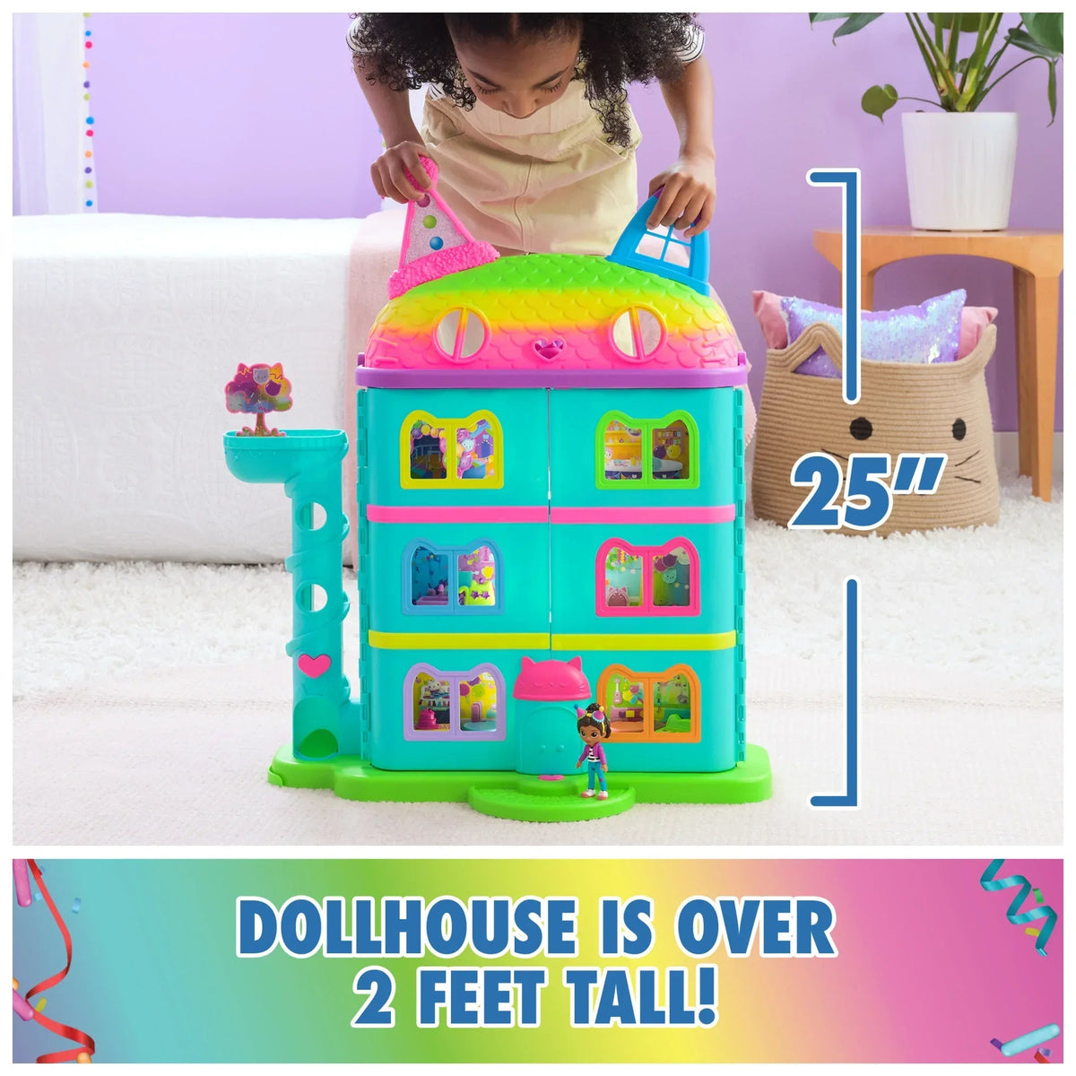 Gabby’s Dollhouse, 25" Tall Celebration Dollhouse with Toy Figures, Furniture & Sound Effects