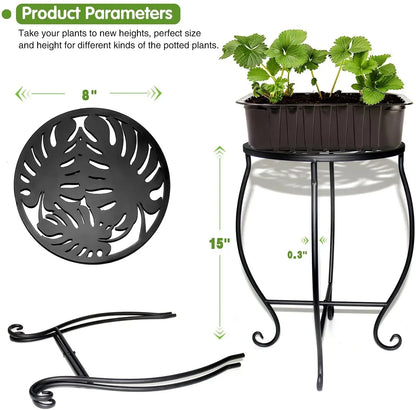 KABB 15'' Tall Plant Stand for Flower Pot Set of 1, Round Metal Plant Stand Indoor, Decorative Black Flower Pot Stand Plant Table