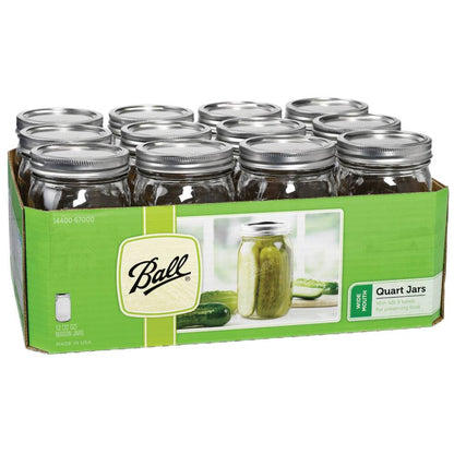 Ball Mason Jar Wide Mouth with Lid and Band 67000 Glass Quart 32 Oz Single Jar Preserving Serving Decor Gift Giving BPA Free Made in USA, 2-Pack