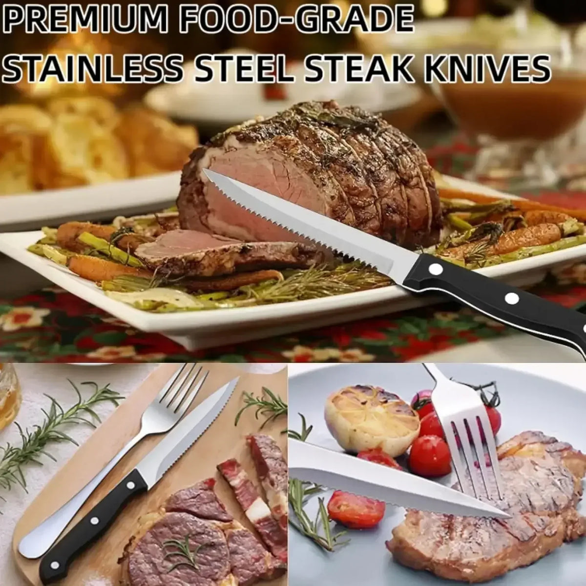 48-Piece Silverware Set with Organizer, Stainless Steel Silverware Flatware Set for 8, Kitchen Utensils with Steak Knives, Mirror Polished Dinner Knife, Forks, Spoons, Tableware Serving Tray