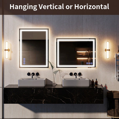 Easy4Home 24"x32" LED Bathroom Mirror Wall Mounted Anti-Fog Vanity Mirror with Adjustable Lights, White