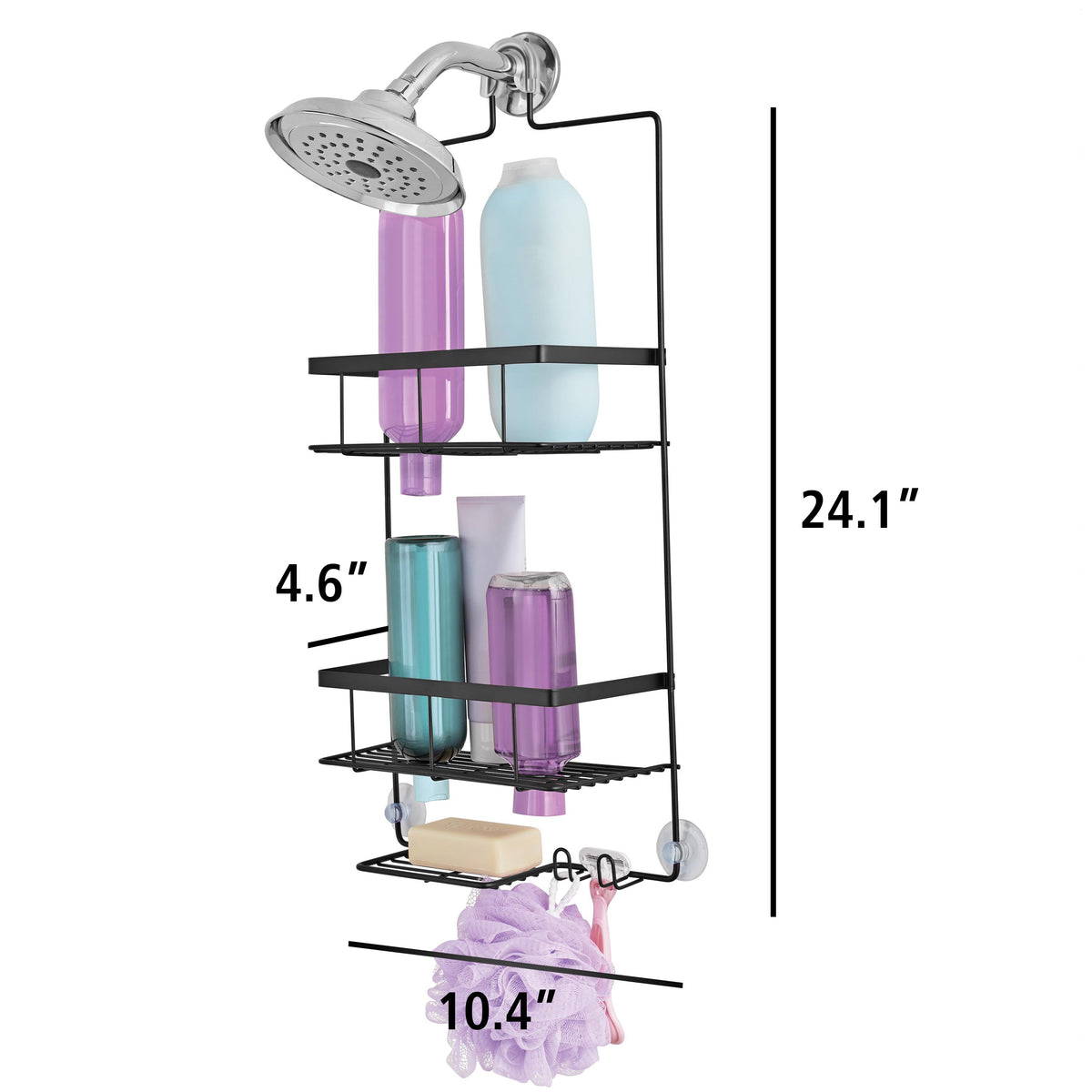 Mainstays Premium Matte Black Hanging Shower Caddy with 2 Shelves and Soap Tray