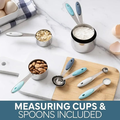 COOK WITH COLOR Stainless Steel Mixing Bowls Set and Measuring Cups- Nesting Bowls with Non-Slip Bottom and Easy-Grip Handles, 11 Pieces