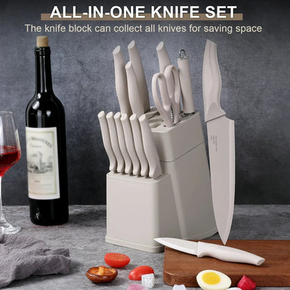 Walchoice 15 Pieces Knife Set with Block, High Carbon Stainless Steel Kitchen Knife Set with Sharpener, Rust Resistant & Dishwasher Safe