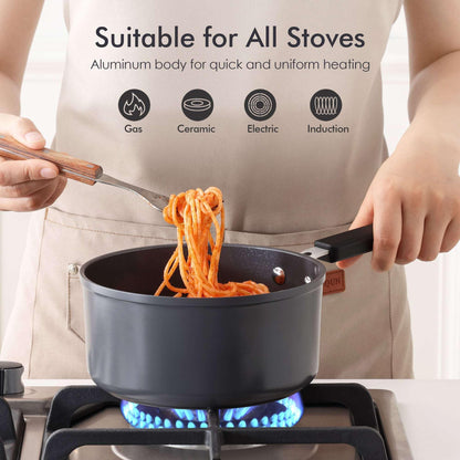 SENSARTE Ceramic Nonstick Saucepan with Lid, 2Qt Saucepan Pot with cover, Oven Safe, Anti-Scald Handle, Induction Compatible, Easy to Clean