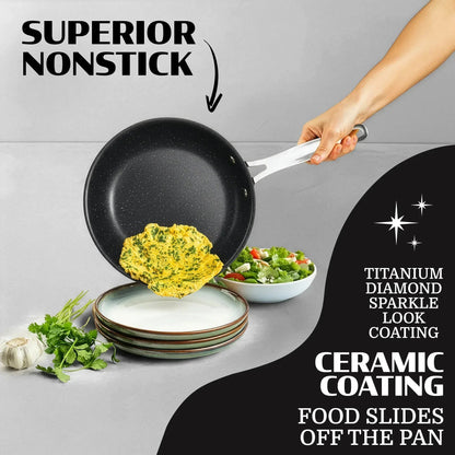 Granitestone 3 Pc Nonstick Frying Pan Set, 8" 10" 12" Frying Pans, Easy Clean Ceramic Frying Pan, Egg Omelet Pan Set, Oven & Dishwasher Safe Skillet, Black