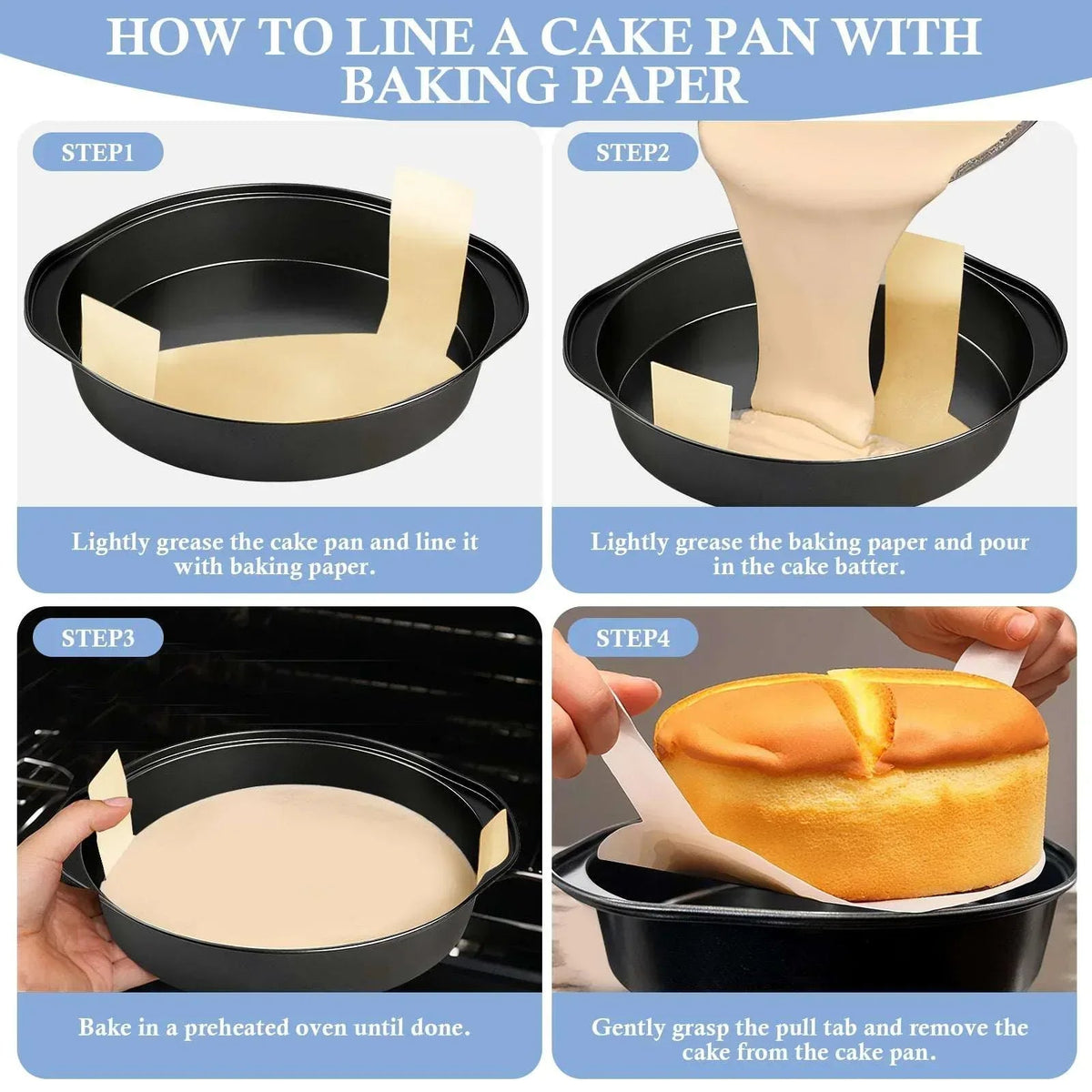 Godance 8-Inch Round Cake Pan Set of 3, Nonstick Baking Cake Pans with 100 Pieces Pre-cut Parchment Paper, Carbon Steel Cake Baking Pans with Handle, Circle Cake Pans Sets for Baking, Dishwasher Safe