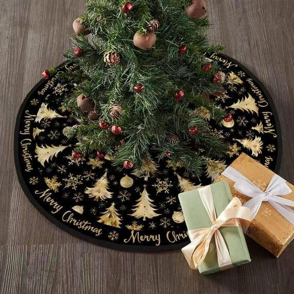 Christmas Tree Skirt, New Year Xmas Deco, 48 Inches Large Christmas Tree Skirts Snowflake Red and Black Plaid Stamp for Christmas Tree Decorations
