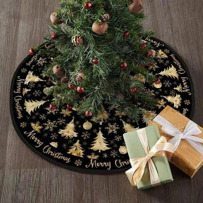 Christmas Tree Skirt, New Year Xmas Deco, 48 Inches Large Christmas Tree Skirts Snowflake Red and Black Plaid Stamp for Christmas Tree Decorations