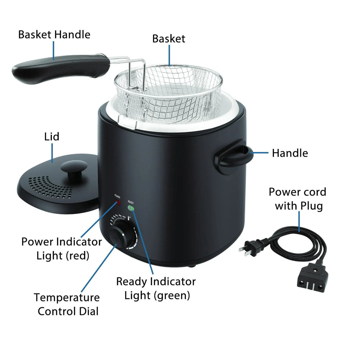 Mainstays 2QT Electric Deep Fryer, Matte Black - Household, 1000W