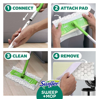 Swiffer Sweep & Mop Dry + Wet Floor Mopping and Sweeping Kit, 1 Device, 5 Dry Cloths, 3 Wet Cloths