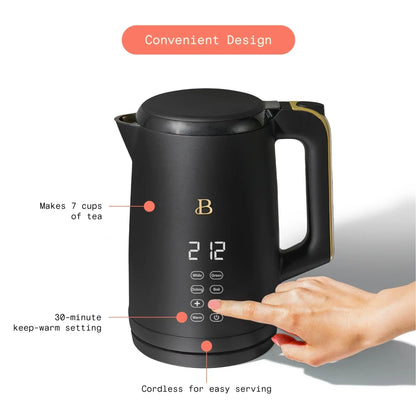 Beautiful 1.7-Liter Electric Kettle 1500 W with One-Touch Activation, sesame black by Drew Barrymore