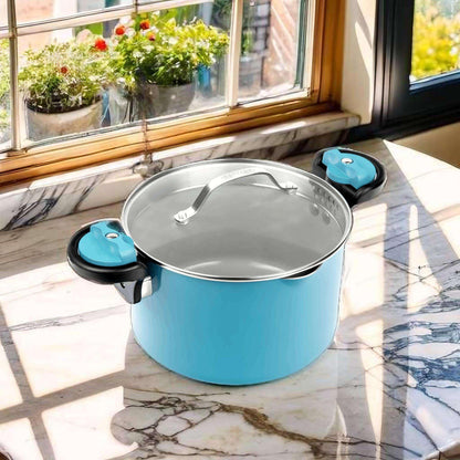 Gotham Steel 5 Qt Nonstick Pasta Pot with Strainer Lid & Twist and Lock Handles, Multipurpose Stock Pot, Dishwasher Safe, Aqua Blue