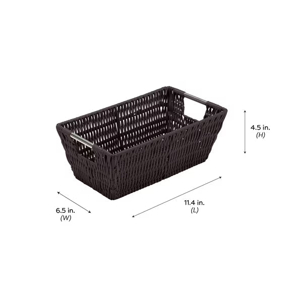 Simplify Small Shelf Rattan Tote Storage Basket in Chocolate