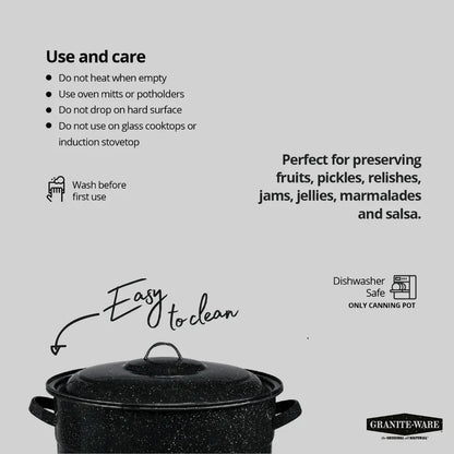 Granite Ware 21.5 Quart Water Bath Canner, Large Enamel Canning Pot with Rack, Canning Supplies for Jam, Salsa and Pickles