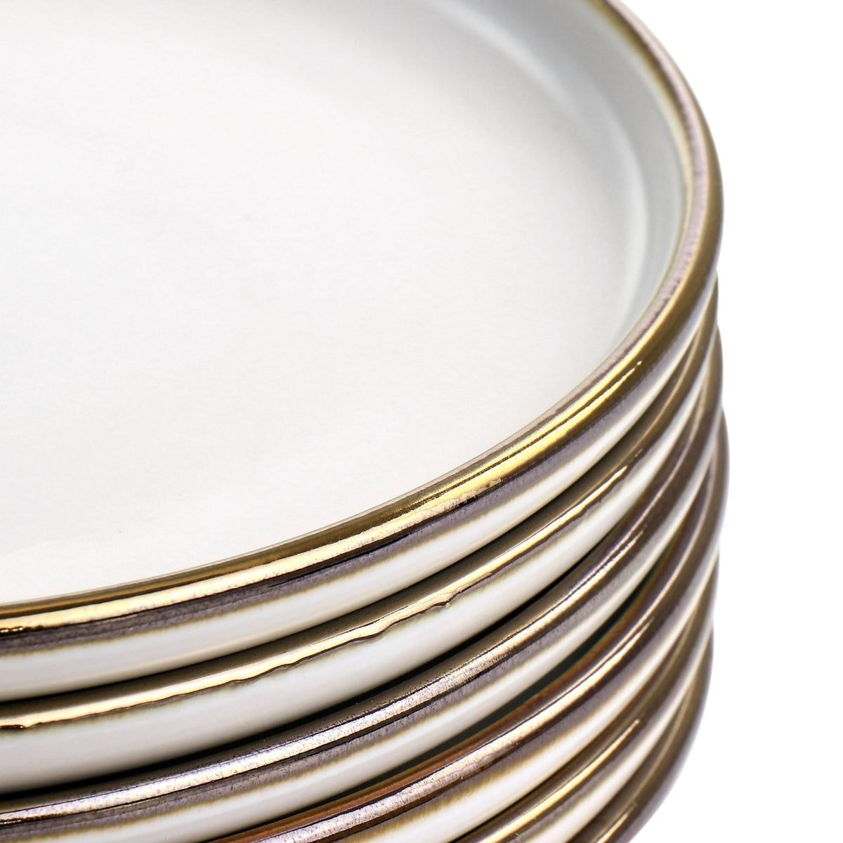 Elama Arthur 6 Piece Stoneware Salad Plate Set in Matt White with Gold Rim
