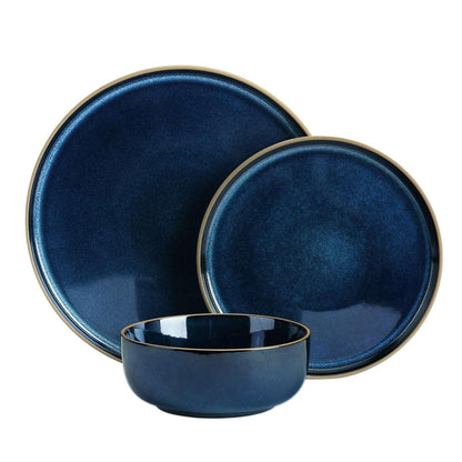 Famiware Nature 12-Piece Dinnerware Sets, Stoneware Dish Set, Midnight Blue