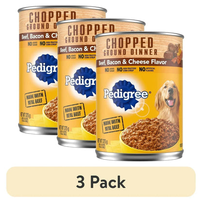 Pedigree Chopped Ground Dinner Beef Bacon & Cheese Flavor Adult Wet Dog Food, (12) 13.2 oz Cans