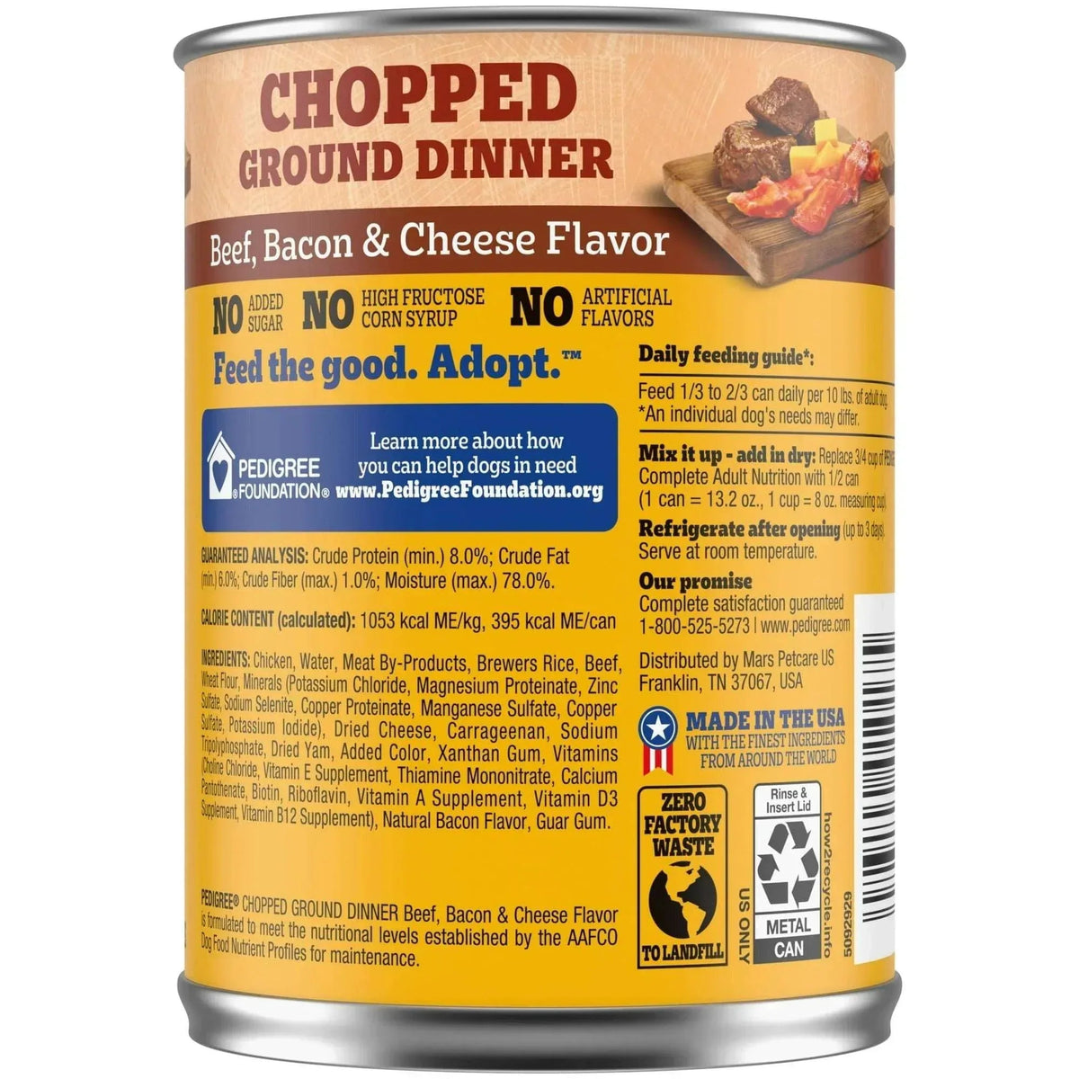 Pedigree Chopped Ground Dinner Beef Bacon & Cheese Flavor Adult Wet Dog Food, (12) 13.2 oz Cans