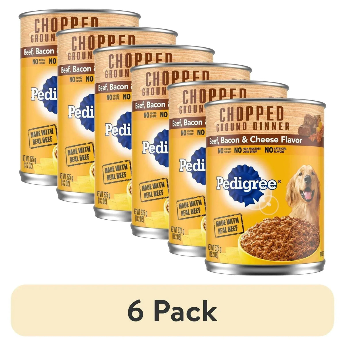 Pedigree Chopped Ground Dinner Beef Bacon & Cheese Flavor Adult Wet Dog Food, (12) 13.2 oz Cans