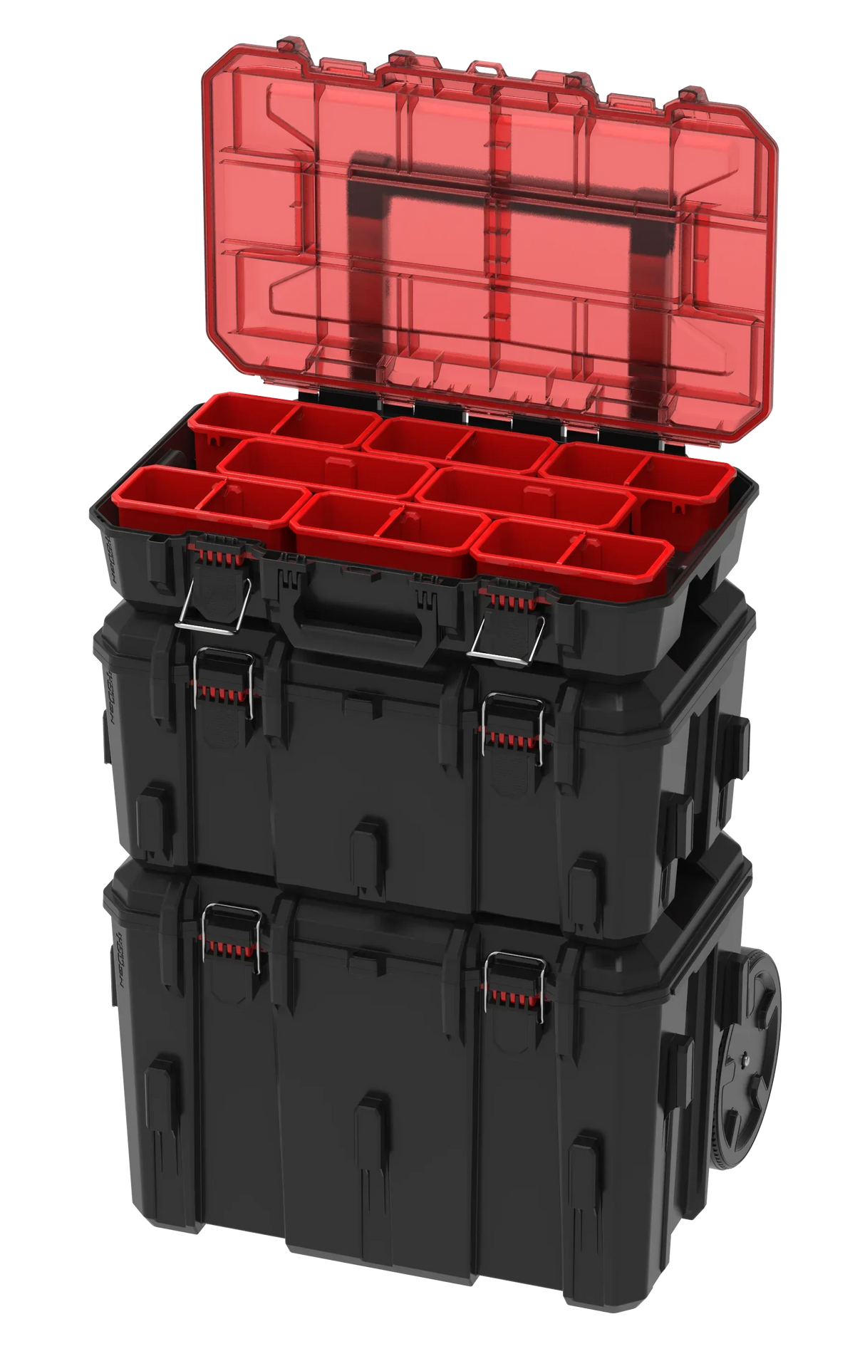 Hyper Tough Hyper Stack Heavy Duty 3 Piece Modular Rolling Toolbox System, Black