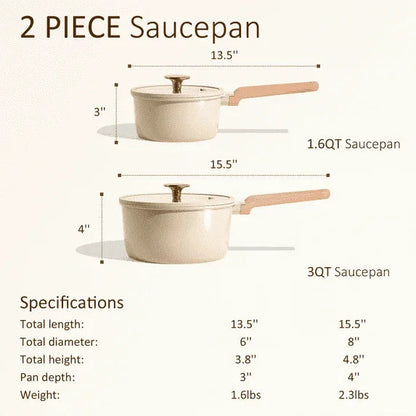 Carote 1.6QT & 3QT Ceramic Nonstick Saucepan Set with Lids, Small Cooking Pot, Induction Compatible, Oatmeal