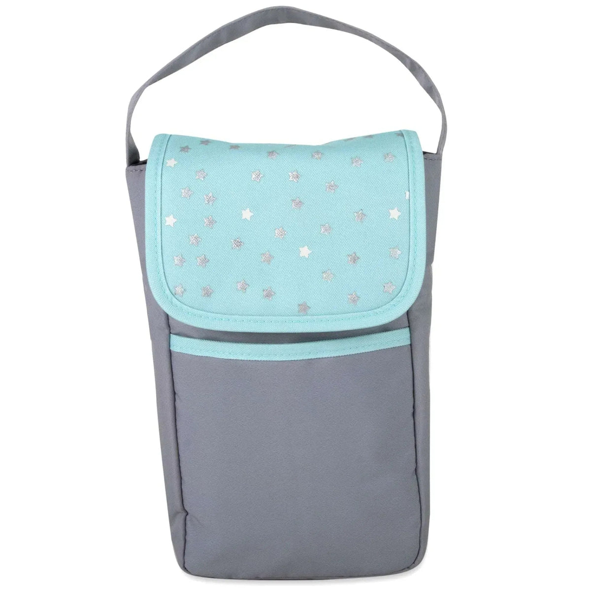 Baby Essentials 15.5”L 5 Piece Multi-Pocket Diaper Bag Backpack with Matching Changing Pad, Wipes Case, Insulated Bottle Bag & Organizer Pouch for Newborns, Infants & Toddlers in Blue & Gray Stars