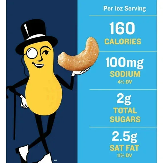 PLANTERS Salted Cashew Halves and Pieces, Party Snacks, Plant-Based Protein 8oz (1 Canister)