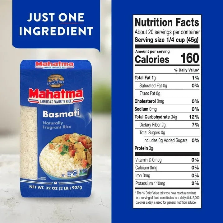 Mahatma Basmati White Rice, Fragrant Extra Long Grain, Gluten Free, 2 lb Bags
