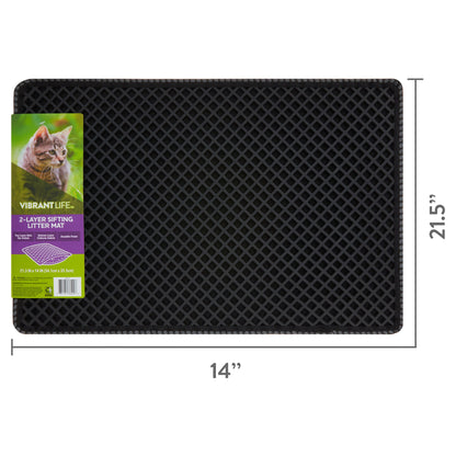 Vibrant Life 2-Layer Sifting Cat Litter Mat, Black, 21.3" x 14"