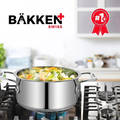 Stockpot – 2 Quart  to 24 Quart – Brushed Stainless Steel – Heavy Duty Induction Pot with Lid and Riveted Handles – For Soup, Seafood, Stock, Canning and for Catering for Large Groups and Events by BAKKEN