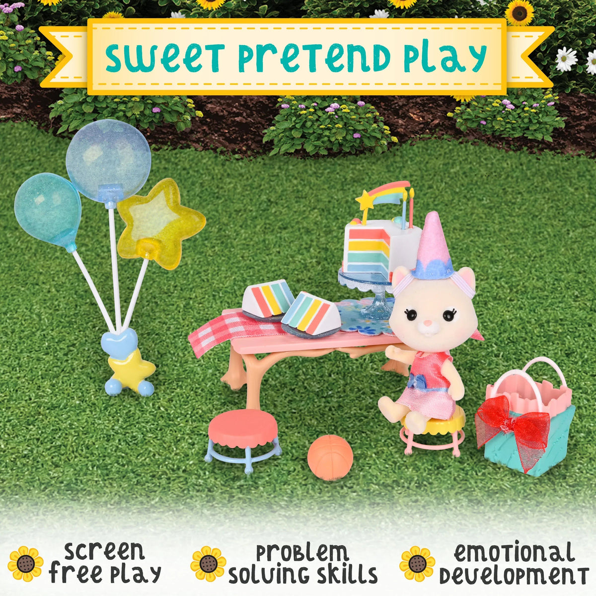 Honey Bee Acres Birthday Wishes Playset – 15 Piece Dollhouse Set – Collectible Doll for Kids Ages 3+