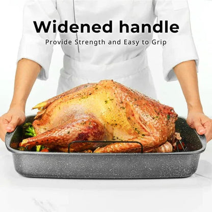 Mainstays Rectangle 18.9" Non-Stick Carbon Steel Grey With Speckle Roaster Pan & Wire Rack Gauge on 0.5 mm Thickness