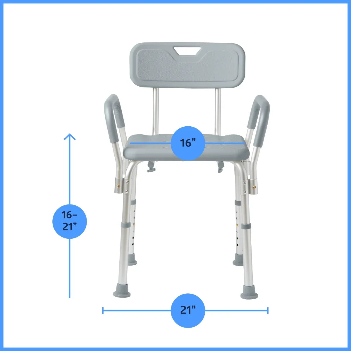 Medline Bath Chair and Shower Chair with Back and Armrests for Elderly, 13.5-In Seat, 350 lb Weight Capacity, Gray
