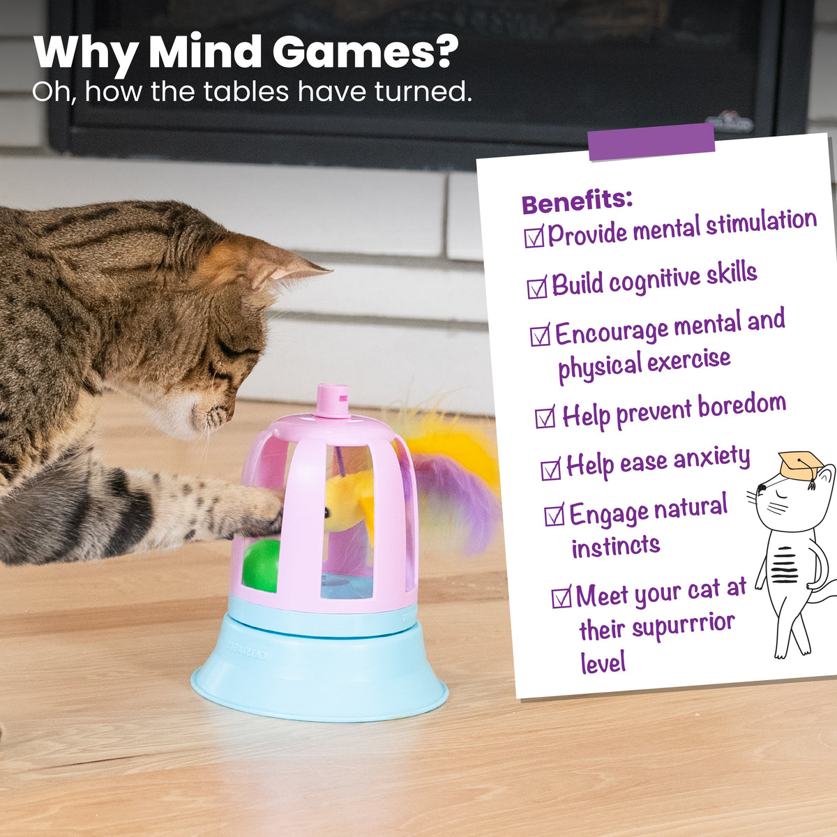 Catstages 2-in-1 Chirping Bird Interactive Cat Toy – Touch-Activated Toy with Sound and Ball Track Fun, Standalone Toy or Track Add-On, Purple