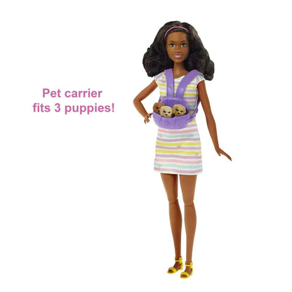 Barbie Pets Doll & Newborn Pups Playset with Mom Dog, 3 Color-Change Puppies & Accessories, Brunette