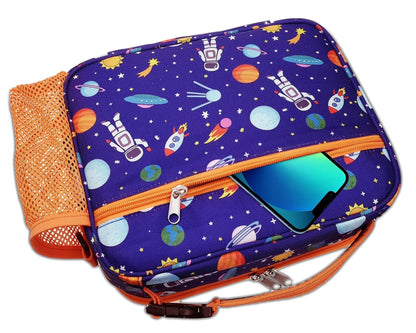 ComfiTime Lunch Bag for Kids – Insulated Lunch Box for Girls and Boys, Cute Reusable Cooler Bag with Zipper Pockets, Bottle Holder, Padded Handles and Shoulder Strap (Blue Camouflage)