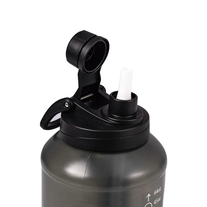 Mainstays 64 Fluid Ounces Water Bottle, Translucent Black, with Straw/ Chug 2 in 1 Lid, Light Weight, Reusable, Plastic