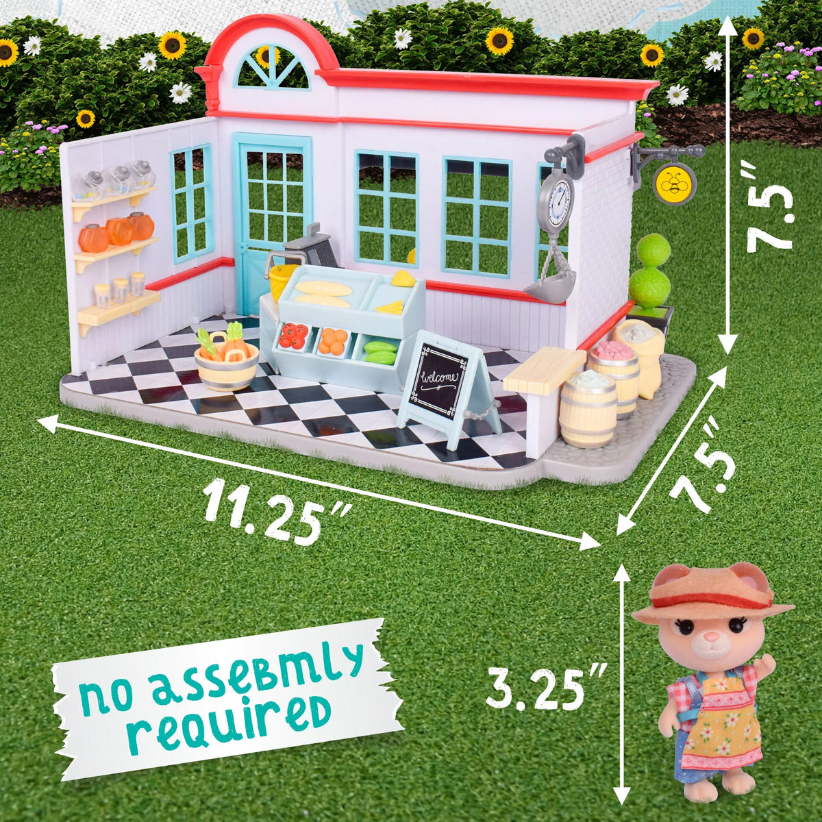 Honey Bee Acres The Buzz General Store - Complete Dollhouse Playset with Miniature Doll Figure, 56 Pieces, Children Ages 3+