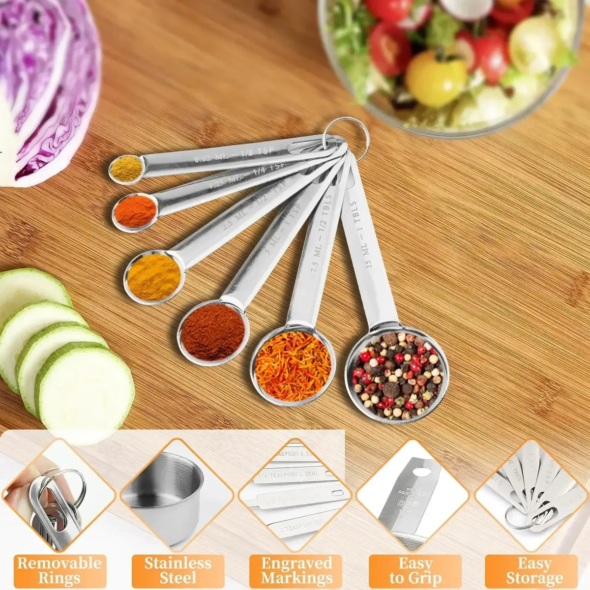 WEPSEN 18-Piece Stainless Steel Measuring Cups and Spoons Set,5 Stainless Steel Nesting Measuring Cups & 6 Spoons,1 Leveler & 5Mini Measuring Spoons,1Tbsp Coffee Scoop with Clip for Cooking & Baking