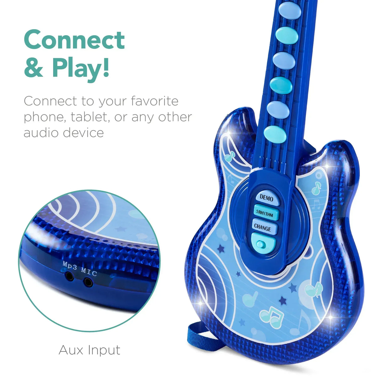 Best Choice Products 19in Kids Flash Guitar, Pretend Play Musical Instrument Toy for Toddlers w/ Mic, Stand