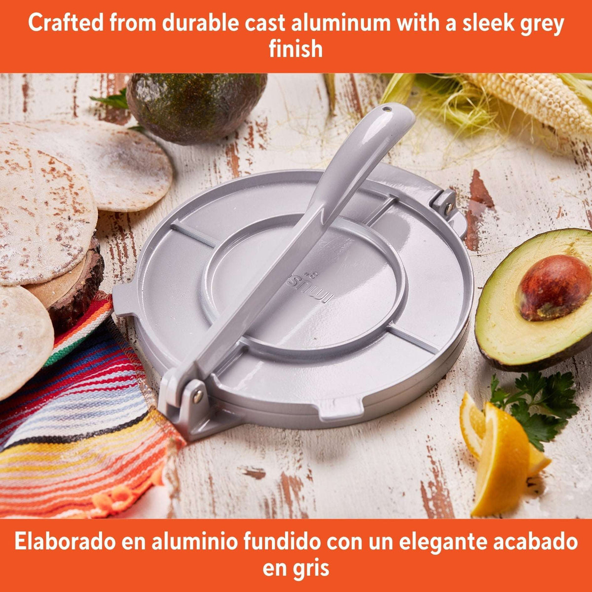IMUSA 8in Cast Aluminum Tortilla Press, Gray
