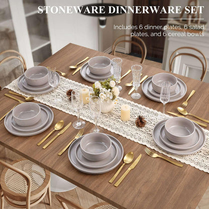 Vesteel 18-Piece Dinnerware Set, Ceramic Plates and Bowls Set for 6, Speckled Stoneware Dishes Set for Family, Microwave & Dishwasher Safe - Cappuccino Brown
