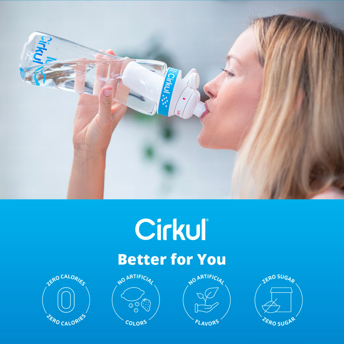 Cirkul 22oz Plastic Water Bottle Starter Kit with Blue Lid and 2 Flavor Cartridges (Honeycrisp Apple & Sweet Tea)